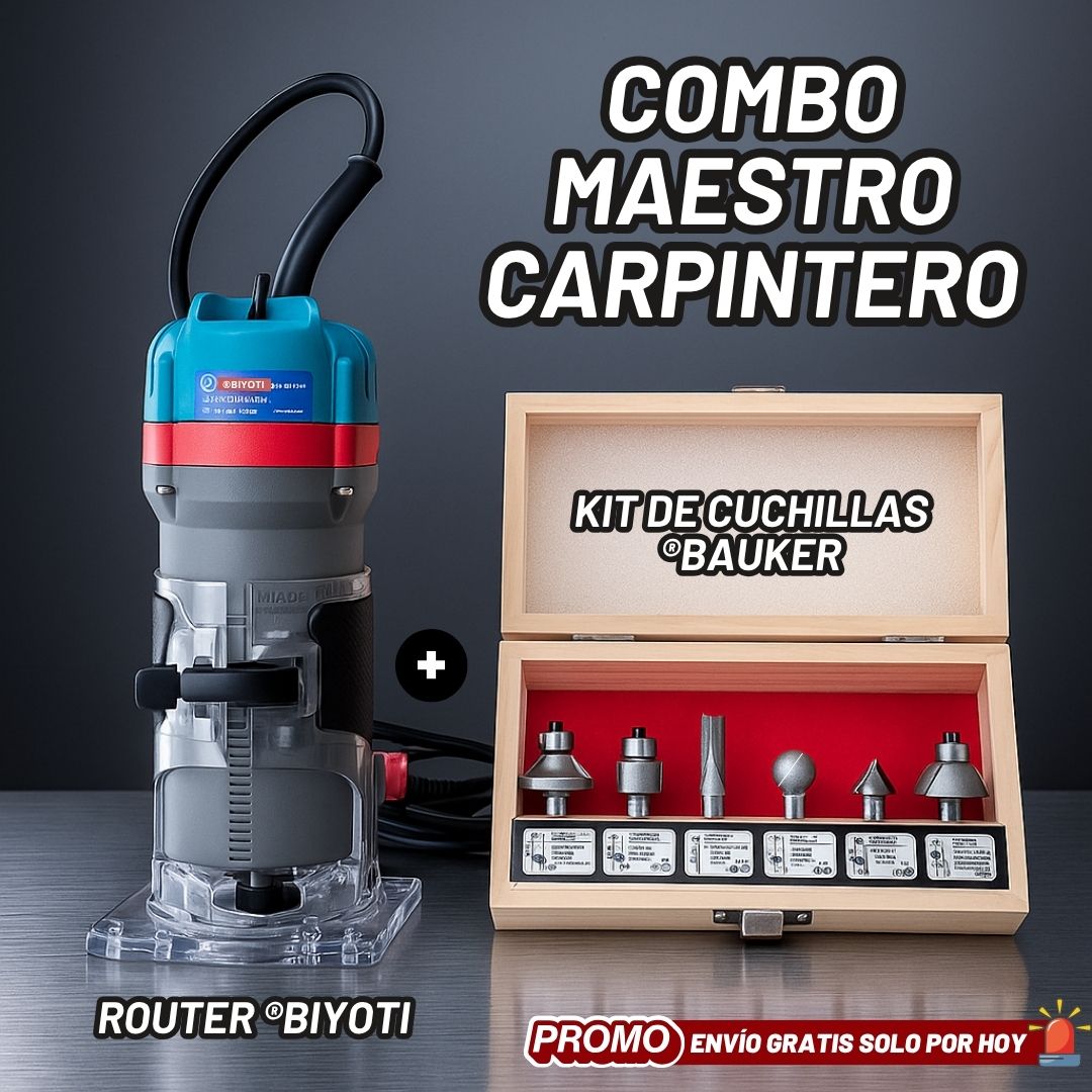 ®BIYOTI Ruteador de mano Profesional + Set de Cuchillas ®BAUKER 6 Pzs