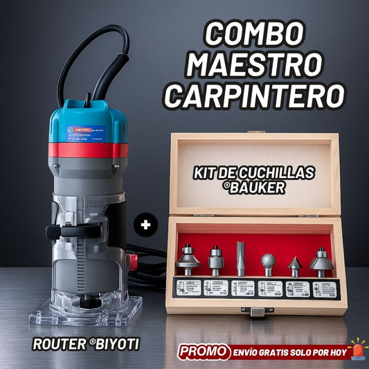 ®BIYOTI Ruteador de mano Profesional + Set de Cuchillas ®BAUKER 6 Pzs