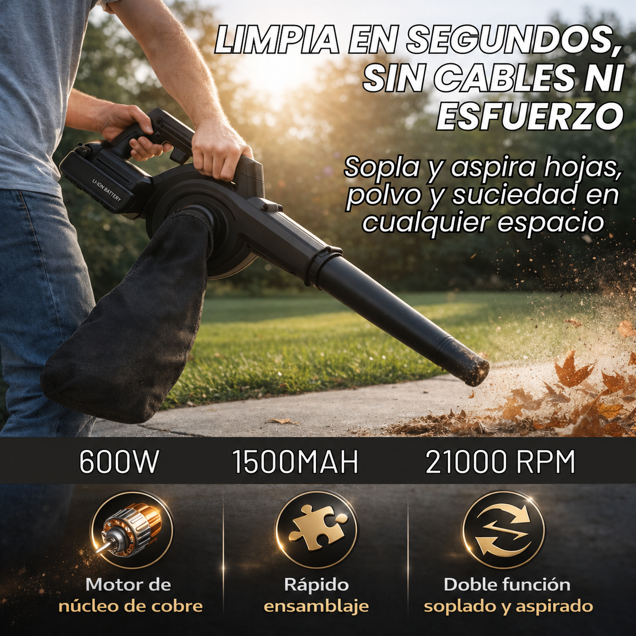 Soplador Aspirador de Aire Turbo Portátil | 2 baterías