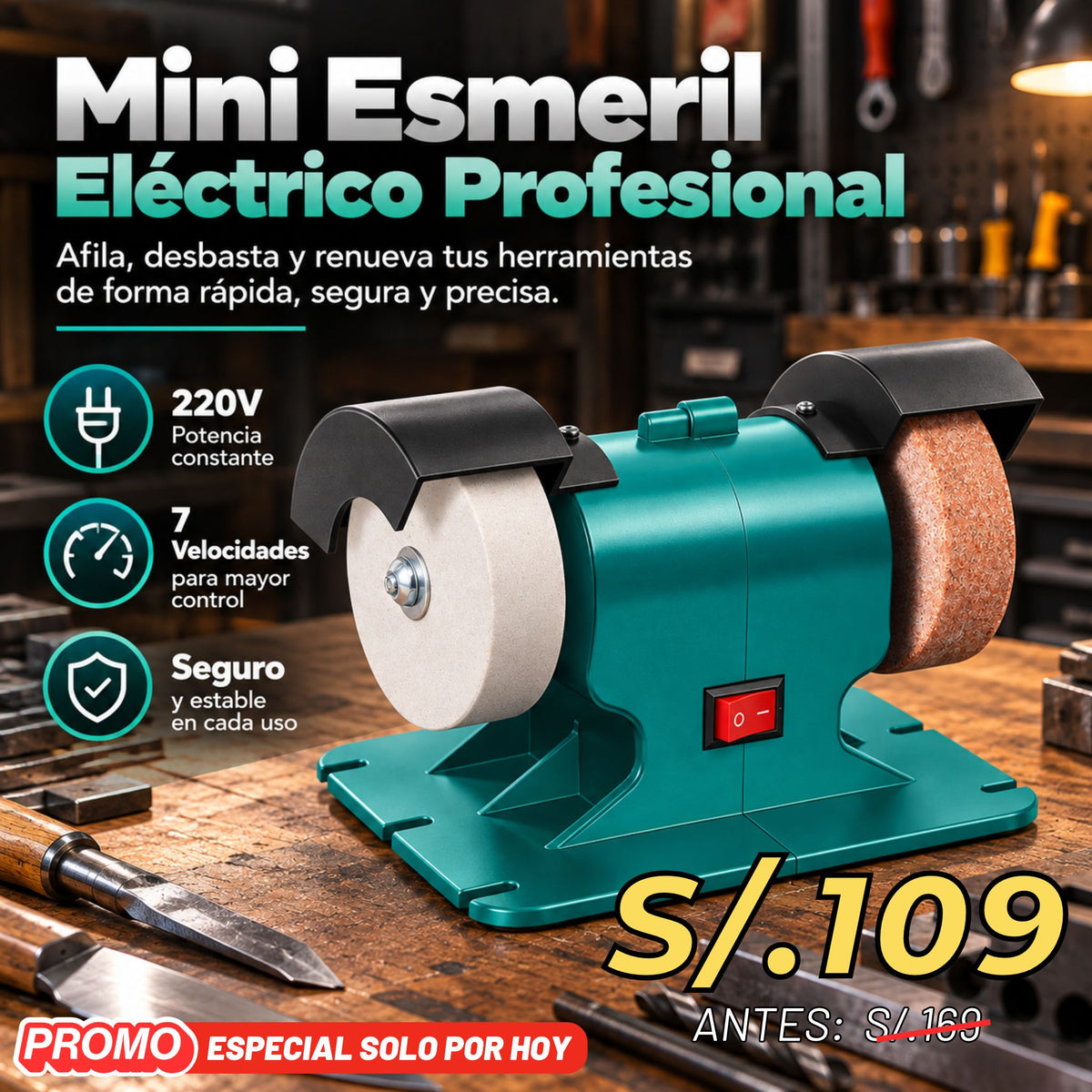 Mini Esmeril Eléctrico de Banco