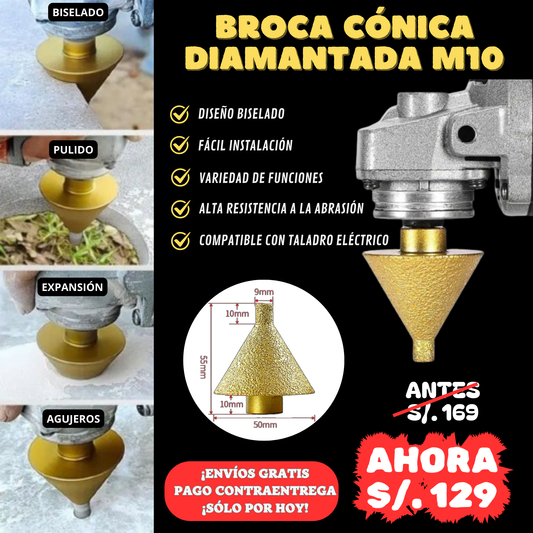 BROCA CÓNICA DIAMANTADA M10