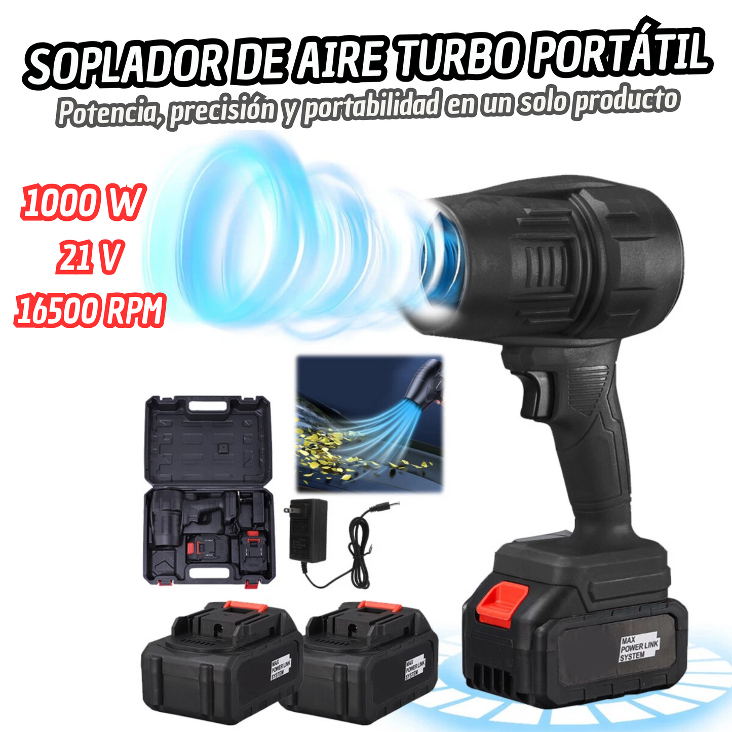 SOPLADOR DE AIRE TURBO PORTÁTIL | 2 BATERÍAS